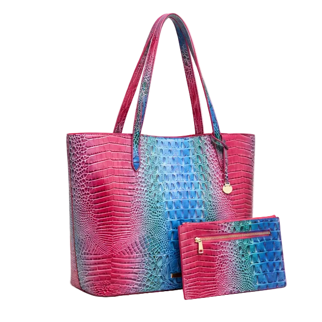 Multicolor Crocodile Embossed Tote Bag Set-1