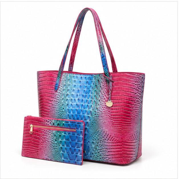 Multicolor Crocodile Embossed Tote Bag Set-3