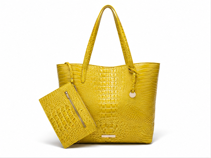 Yellow Crocodile Embossed Large Tote Handbag-4
