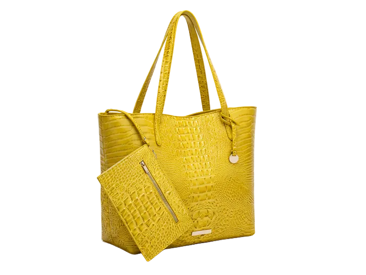 Yellow Crocodile Embossed Large Tote Handbag-1