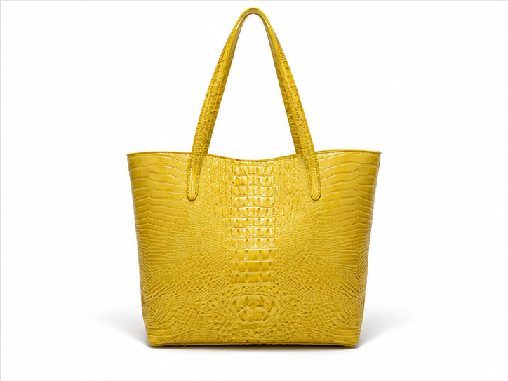 Yellow Crocodile Embossed Large Tote Handbag-2