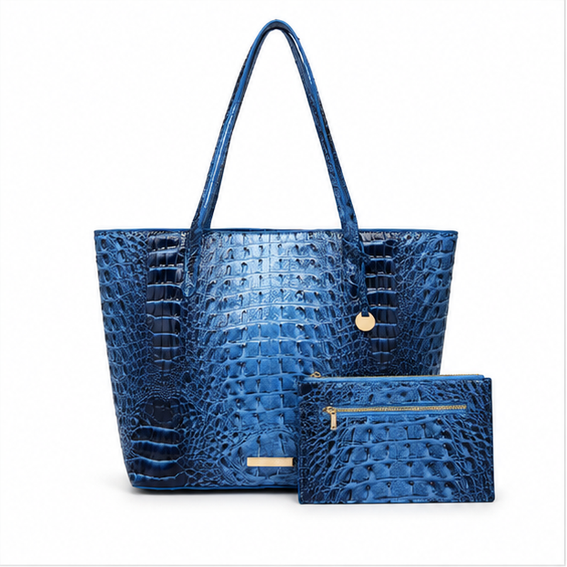 Glossy Crocodile Embossed Tote Pouch Set-4