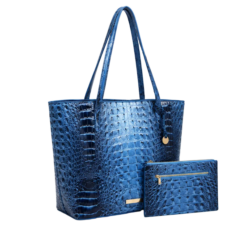 Glossy Crocodile Embossed Tote Pouch Set-1