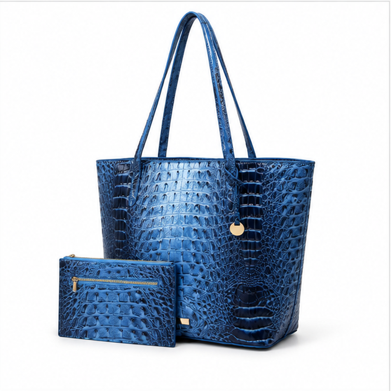 Glossy Crocodile Embossed Tote Pouch Set-3