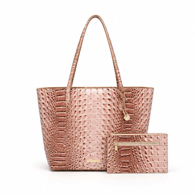 Beige Crocodile Embossed Luxury Tote Set-4