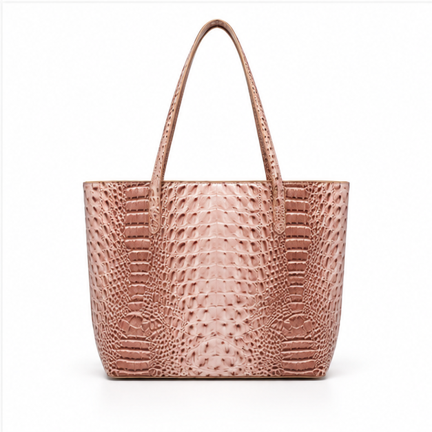 Beige Crocodile Embossed Luxury Tote Set-2