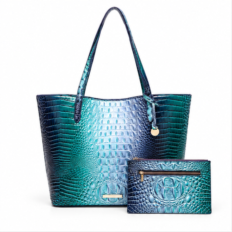 Iridescent Crocodile Embossed Tote Bag Set-4