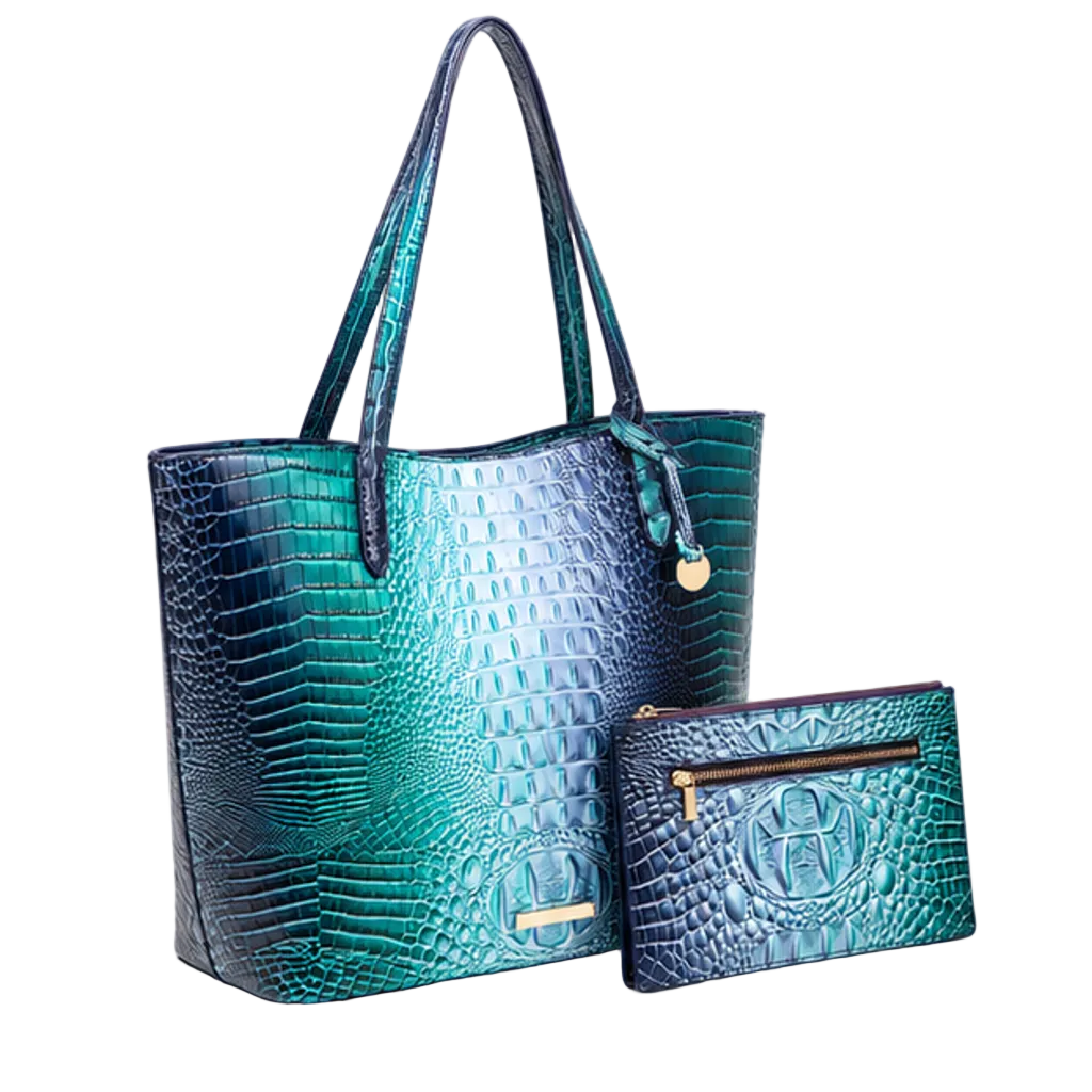 Iridescent Crocodile Embossed Tote Bag Set-1