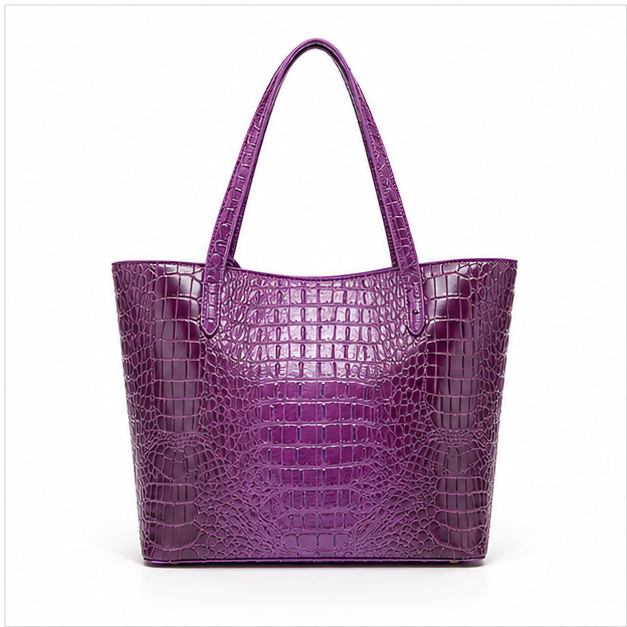 Purple Crocodile Embossed Tote Handbag Set-2