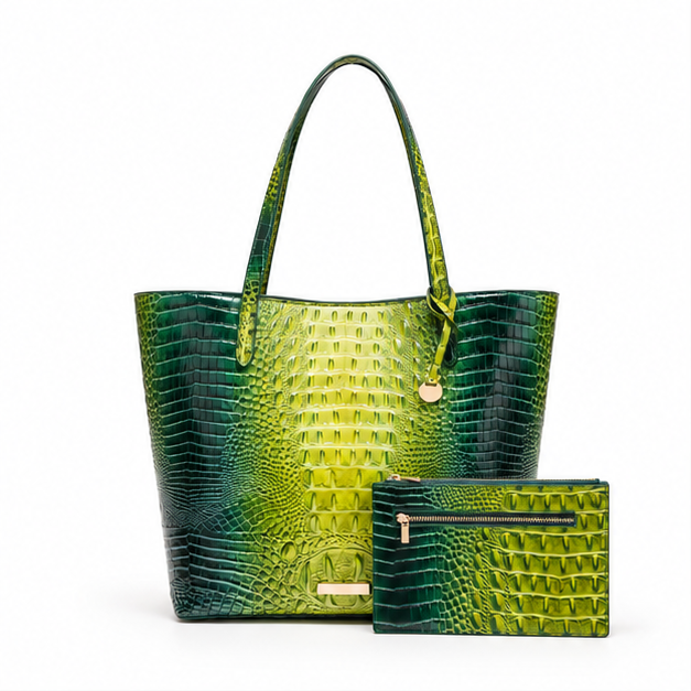 Emerald Green Croc Embossed Tote Handbag-4
