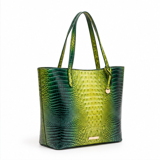 Emerald Green Croc Embossed Tote Handbag-1