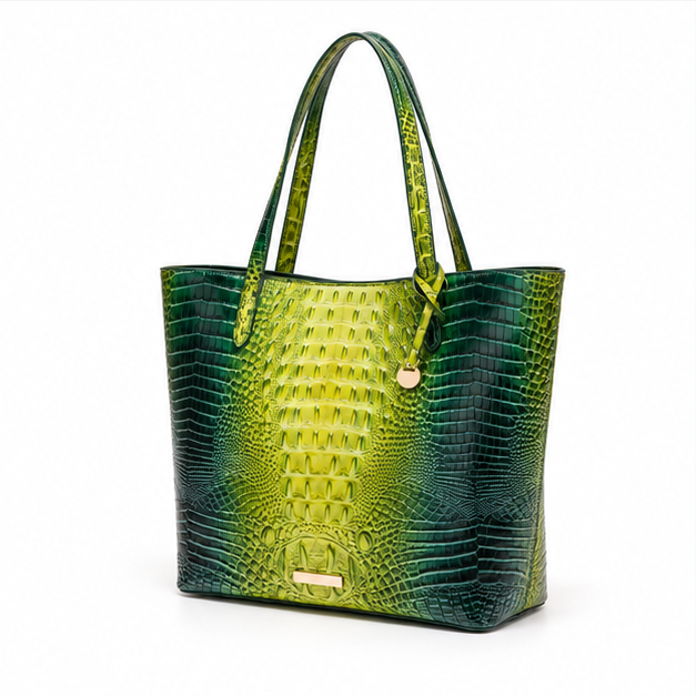 Emerald Green Croc Embossed Tote Handbag-3