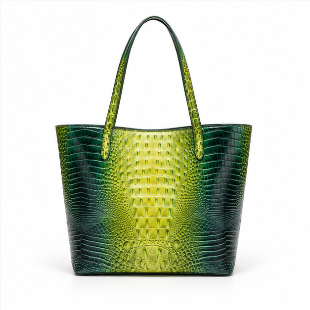 Emerald Green Croc Embossed Tote Handbag-2
