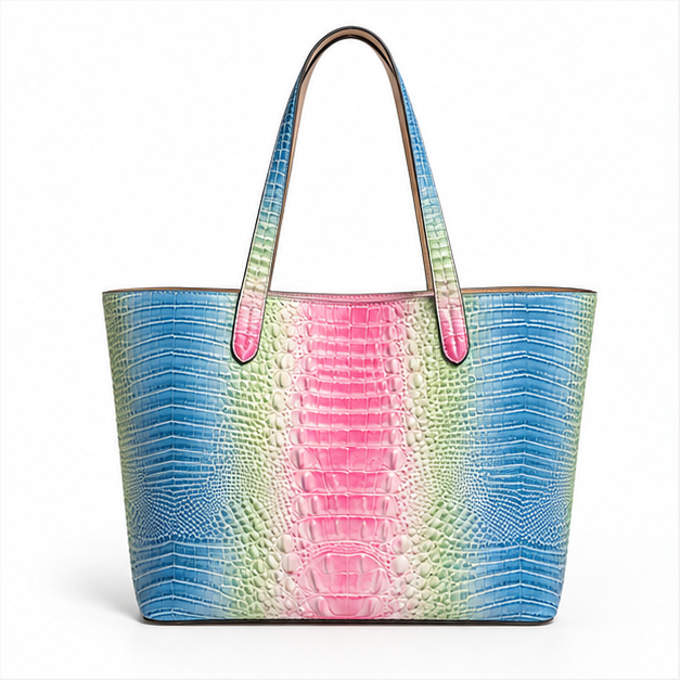 Grey Blue Purple Crocodile Tote Bag-4