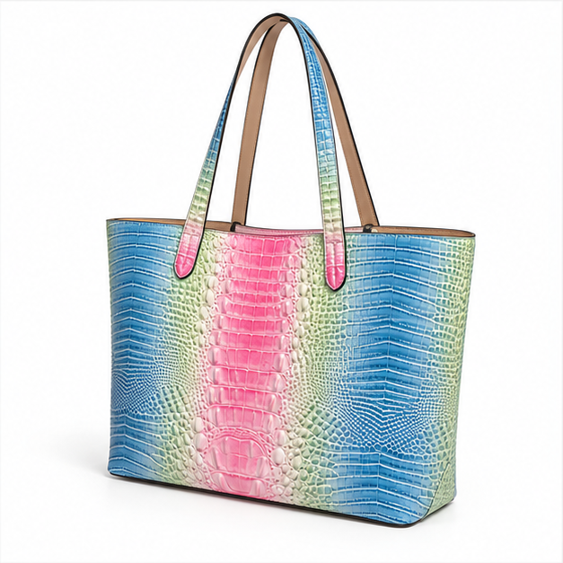 Grey Blue Purple Crocodile Tote Bag-3