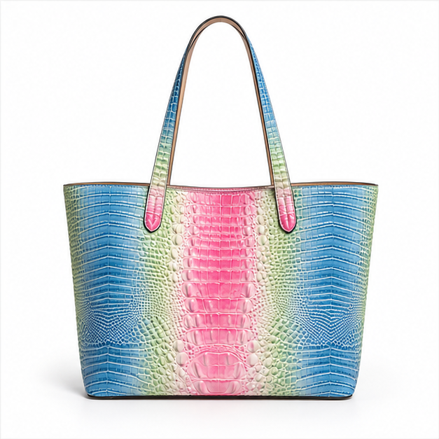 Grey Blue Purple Crocodile Tote Bag-2