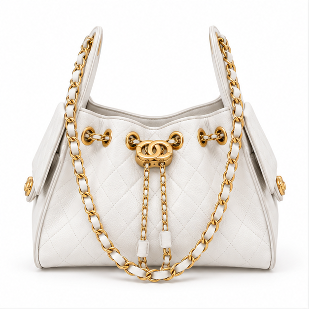 Elegant White Quilted Chain Shoulder Handbag-4