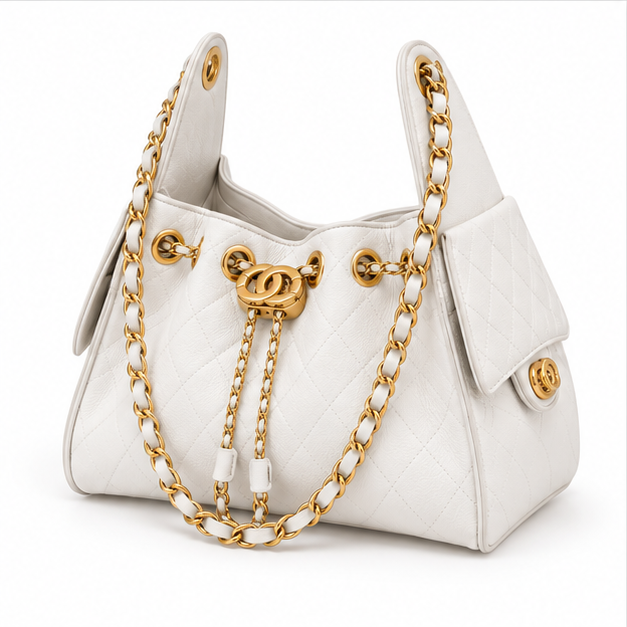 Elegant White Quilted Chain Shoulder Handbag-3