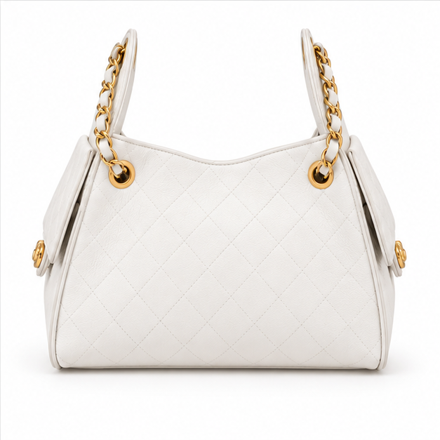 Elegant White Quilted Chain Shoulder Handbag-2