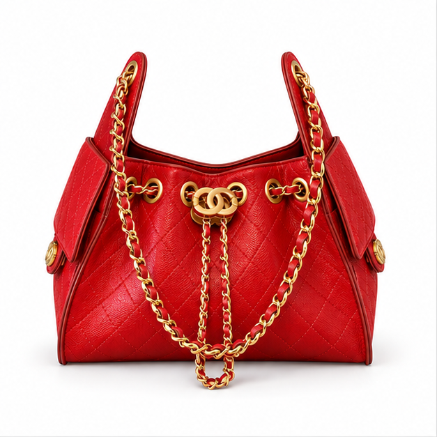 Luxury Red Quilted Chain Shoulder Handbag-4