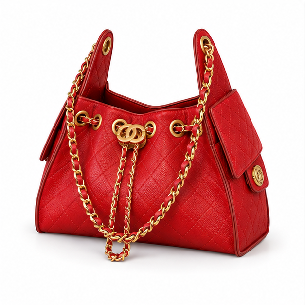 Luxury Red Quilted Chain Shoulder Handbag-3