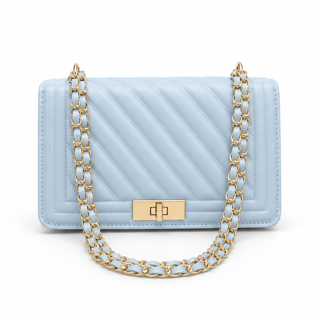 Pastel Blue Quilted Chain Shoulder Bag-4