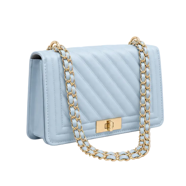 Pastel Blue Quilted Chain Shoulder Bag-1
