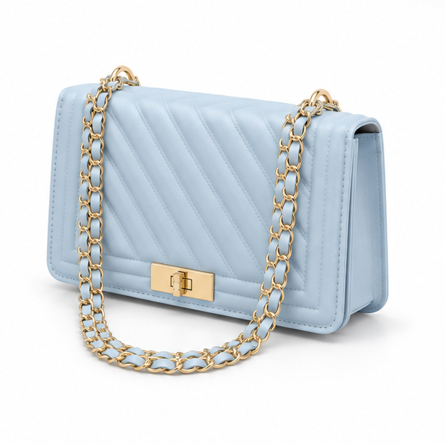 Pastel Blue Quilted Chain Shoulder Bag-3