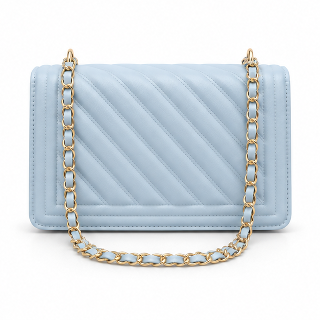 Pastel Blue Quilted Chain Shoulder Bag-2