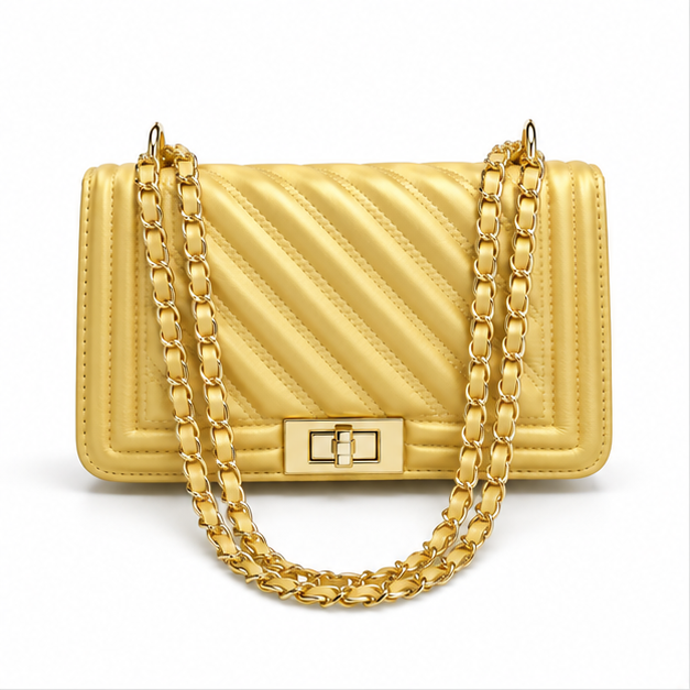 Golden Quilted Chain Shoulder Crossbody Bag-4