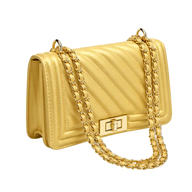 Golden Quilted Chain Shoulder Crossbody Bag-1