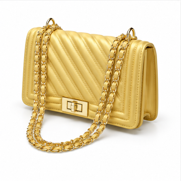 Golden Quilted Chain Shoulder Crossbody Bag-3