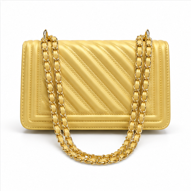 Golden Quilted Chain Shoulder Crossbody Bag-2