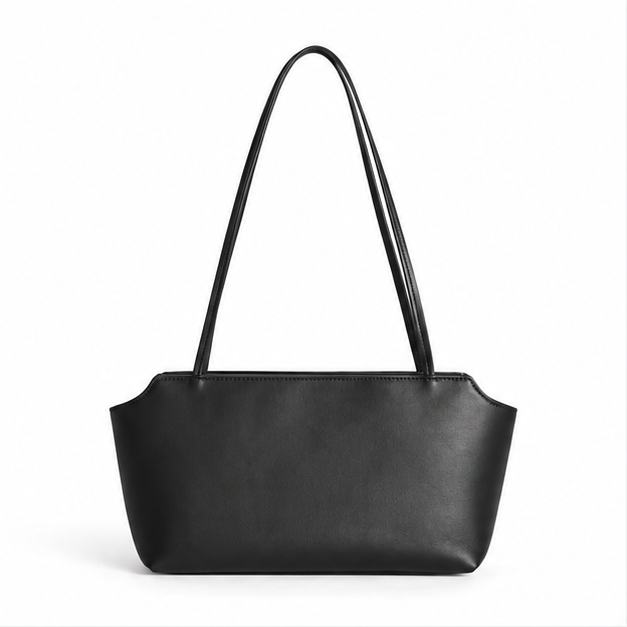 Minimalist Black Leather Shoulder Tote Bag-4