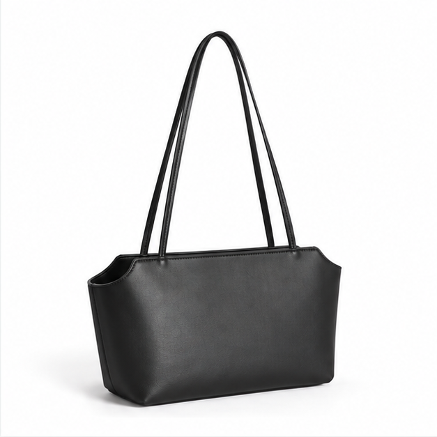 Minimalist Black Leather Shoulder Tote Bag-1