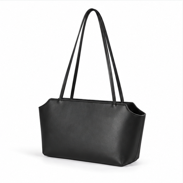 Minimalist Black Leather Shoulder Tote Bag-3