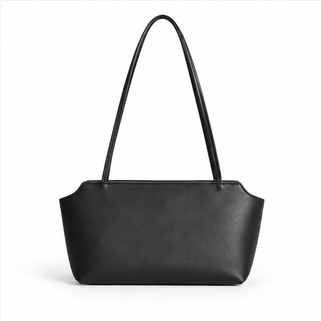 Minimalist Black Leather Shoulder Tote Bag-2