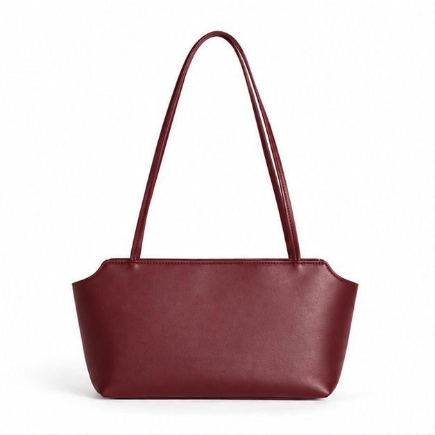 Elegant Burgundy Minimalist Leather Shoulder Tote-4
