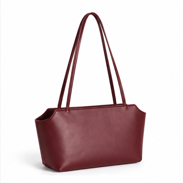 Elegant Burgundy Minimalist Leather Shoulder Tote-1