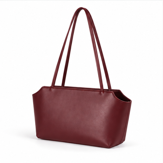 Elegant Burgundy Minimalist Leather Shoulder Tote-3