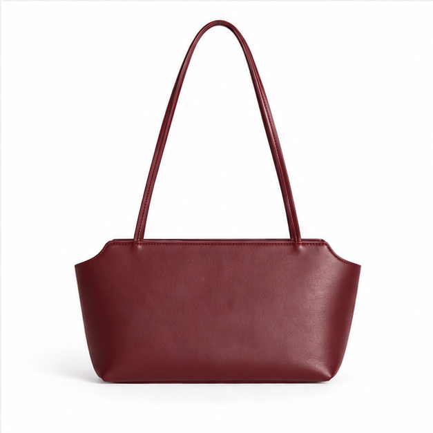 Elegant Burgundy Minimalist Leather Shoulder Tote-2