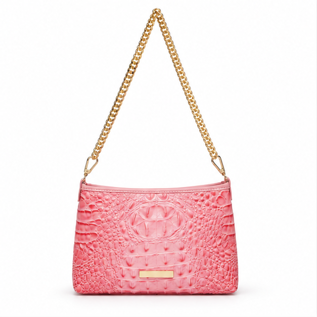 Pink Crocodile Texture Gold Chain Handbag-4