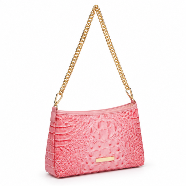 Pink Crocodile Texture Gold Chain Handbag-1