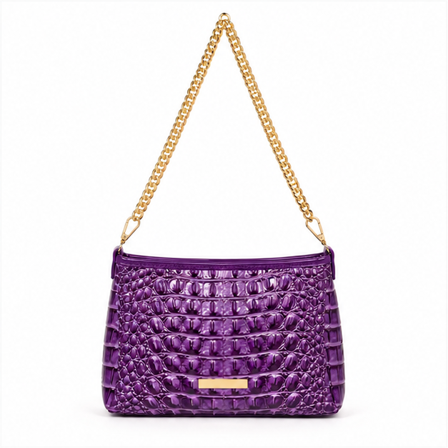 Purple Crocodile Embossed Gold Chain Shoulder Bag-4