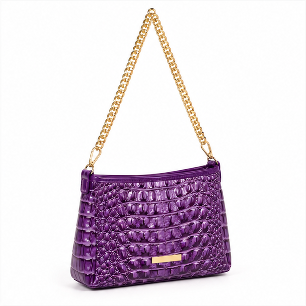 Purple Crocodile Embossed Gold Chain Shoulder Bag-1
