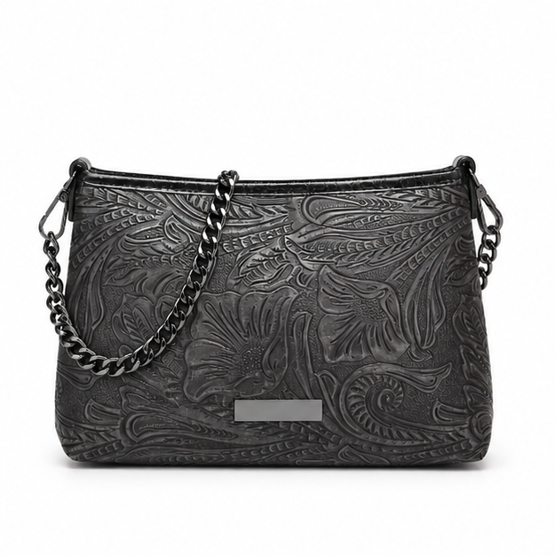Embossed Floral Chain Shoulder Handbag Purse-4