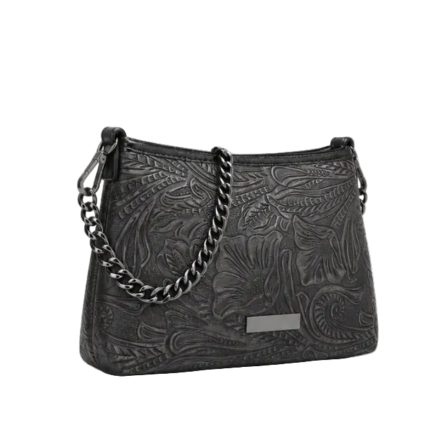 Embossed Floral Chain Shoulder Crossbody Bag