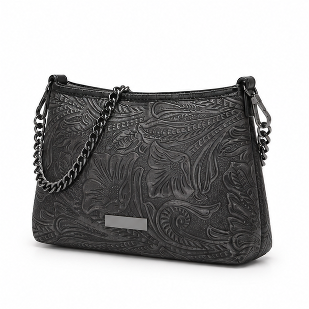 Embossed Floral Chain Shoulder Handbag Purse-3
