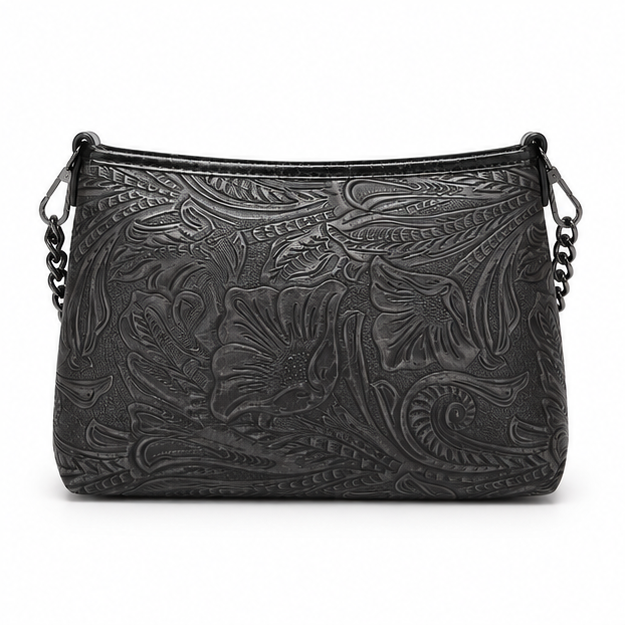 Embossed Floral Chain Shoulder Handbag Purse-2