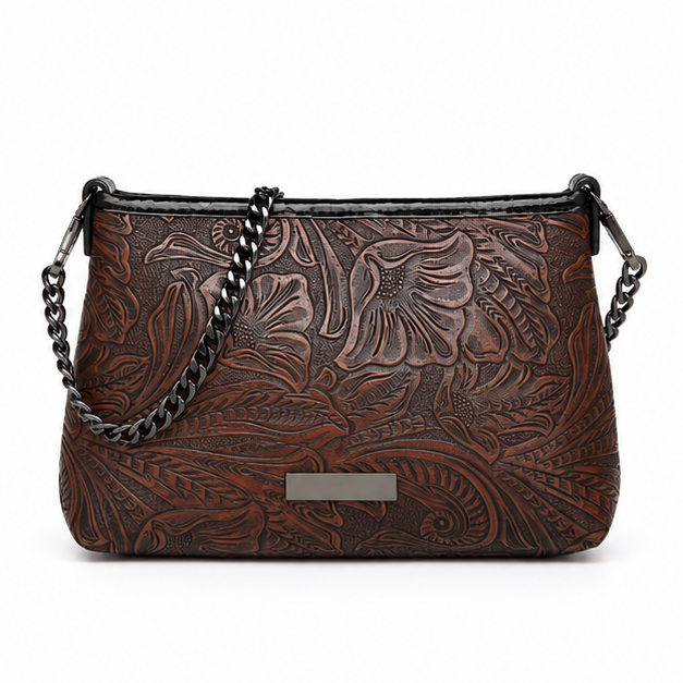 Embossed Floral Chain Shoulder Bag Purse-4